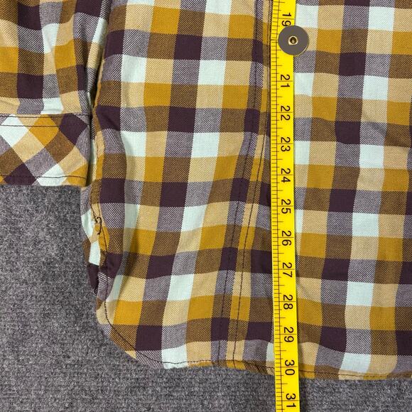 Duluth Trading Co Long Sleeve Plaid Shirt Womens M V Neck Collarless Button Down - Picture 8 of 11